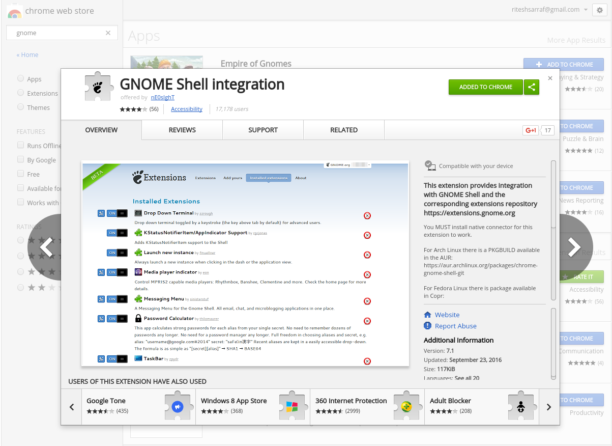 Gnome shell extensions and chromium researchut